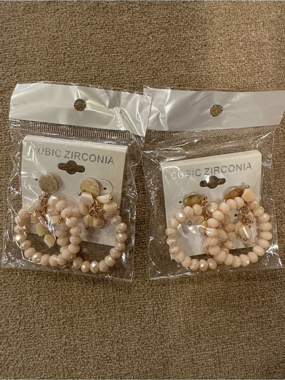 Peach Beaded Hoop Earrings - Set of 2
